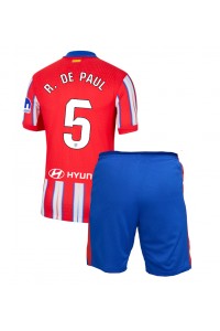 Atletico Madrid Rodrigo De Paul #5 Jalkapallovaatteet Lasten Kotipeliasu 2024-25 Lyhythihainen (+ Lyhyet housut)